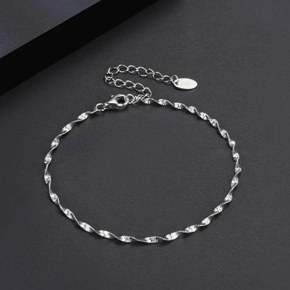 6.5+2 Inches / Rhodium Plated RINNTIN SB182 Fine Jewelry Adjustable Bracelet 925 Sterling Silver 2MM Width Double Layer Water Wave Chain Bracelet For Women
