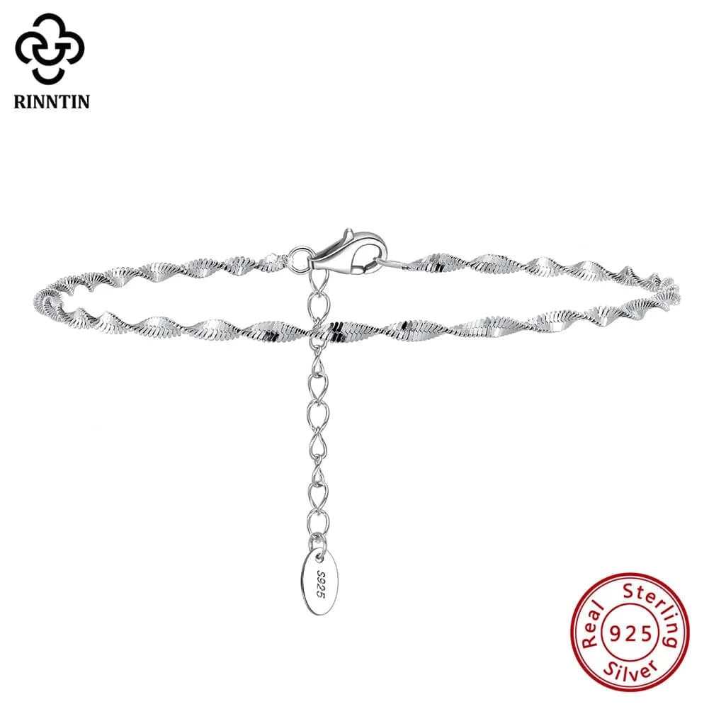 6.5+2 Inches / Rhodium Plated RINNTIN SB182 Fine Jewelry Adjustable Bracelet 925 Sterling Silver 2MM Width Double Layer Water Wave Chain Bracelet For Women
