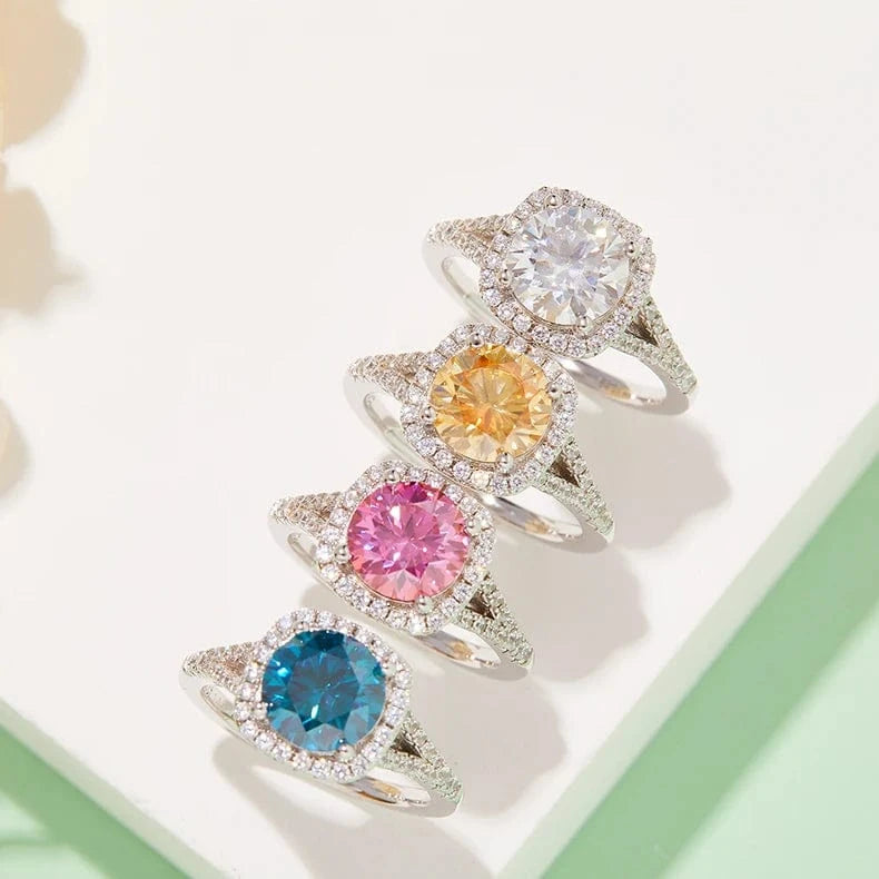 6.5 / 2CT color moissanite ring Messi gems colorful diamond jewelry 925 silver 1.5CT 2CT 3CT halo full moissanite diamond ring
