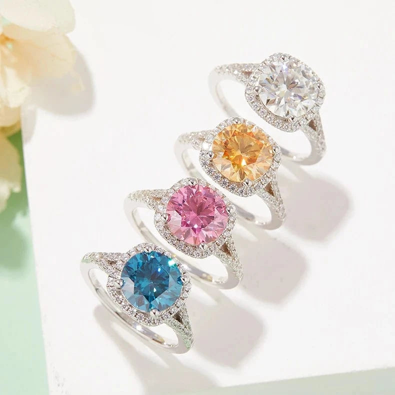 6.5 / 3CT color moissanite ring Messi gems colorful diamond jewelry 925 silver 1.5CT 2CT 3CT halo full moissanite diamond ring