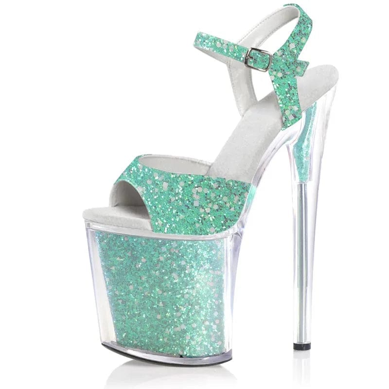 6.5 / Green-A Super high heel sexy fetish fish mouth sandals 8 inches fashion model walking pole dance shoes platform high heels fine heel