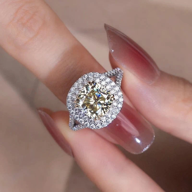 6.5 / moissanite halo ring Messi gems luxury 14k gold halo full diamondwedding engagement lab diamond ring