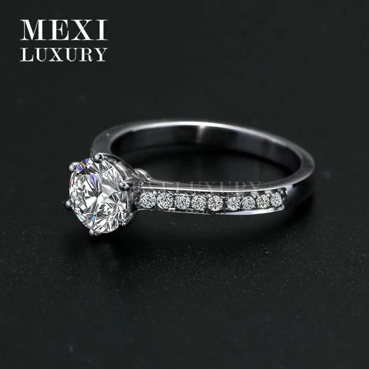 6.5 / White gold 6 Prong setting Customized 18K White gold Messi Moissanite Ring