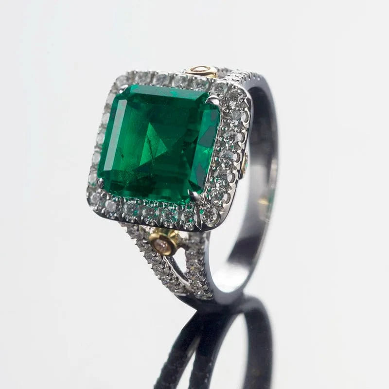 6.5 / White gold Square 18K/14K White Gold Jewelry Prong setting colombian Emerald ring