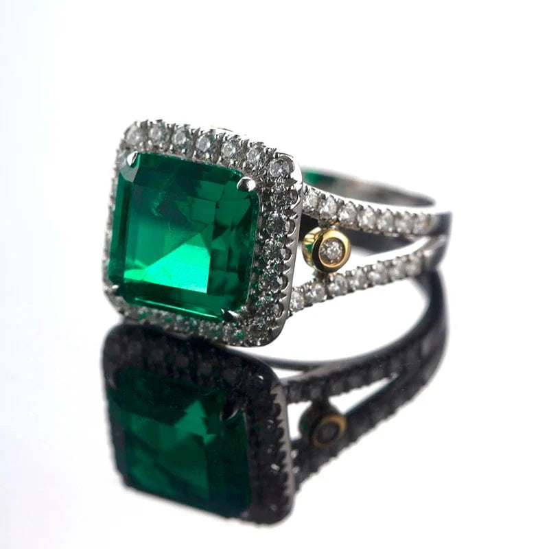 6.5 / White gold Square 18K/14K White Gold Jewelry Prong setting colombian Emerald ring