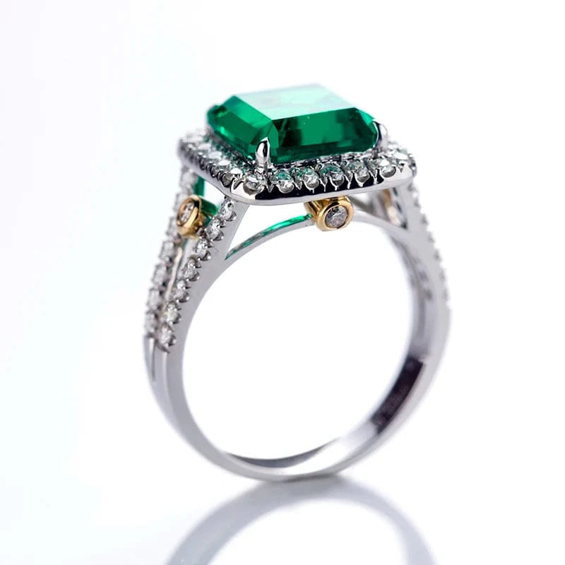6.5 / White gold Square 18K/14K White Gold Jewelry Prong setting colombian Emerald ring