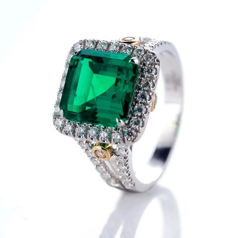 6.5 / White gold Square 18K/14K White Gold Jewelry Prong setting colombian Emerald ring