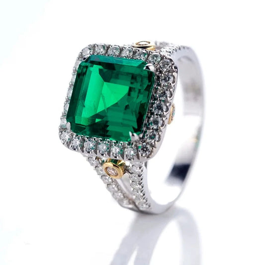 6.5 / White gold Square 18K/14K White Gold Jewelry Prong setting colombian Emerald ring