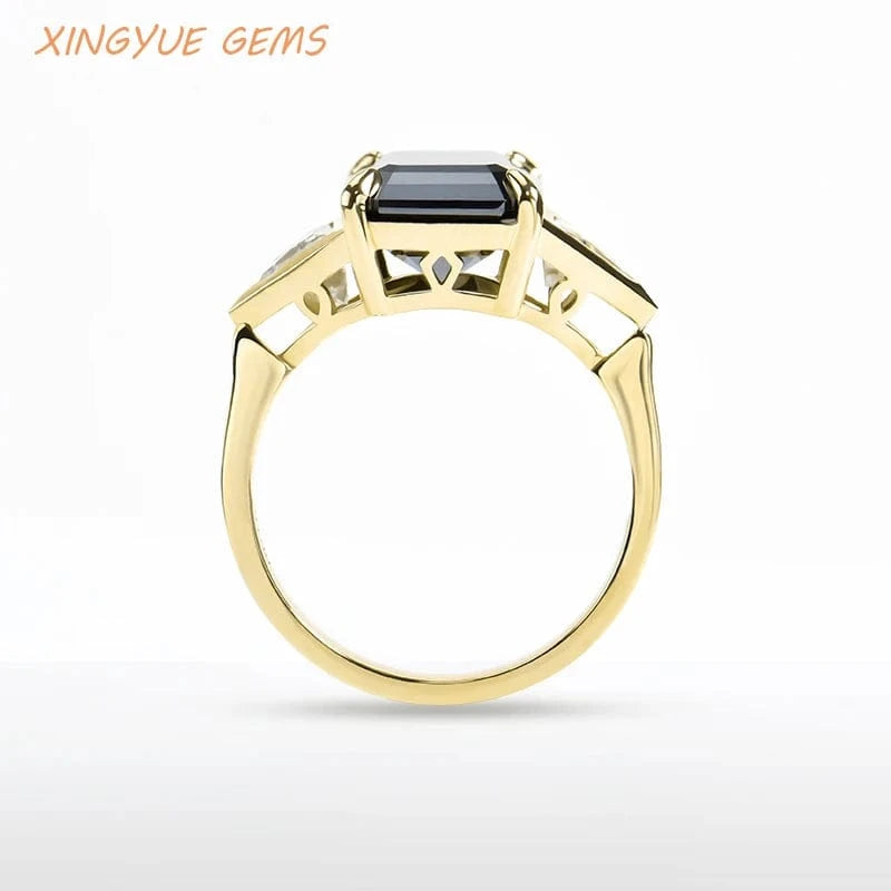 6.5 / Yellow gold Xingyue 18K moissanite jewelry black moisssanite emerald shape lady's Moissanite Rings