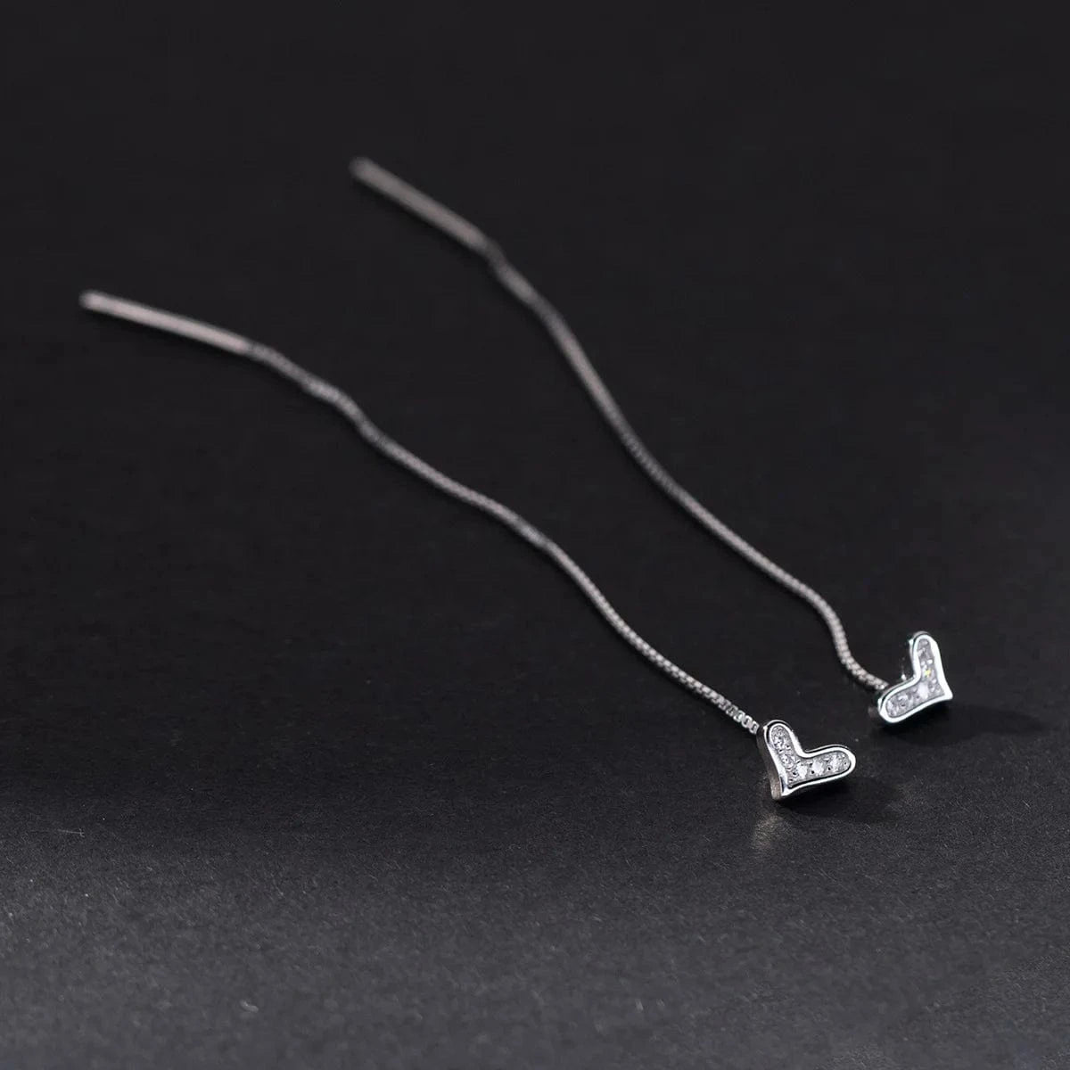 6.5cm / silver Lovely Heart Zircon Pave Long Chain Tassel Drop Earrings For Women 925 Sterling Silver New Jewelry