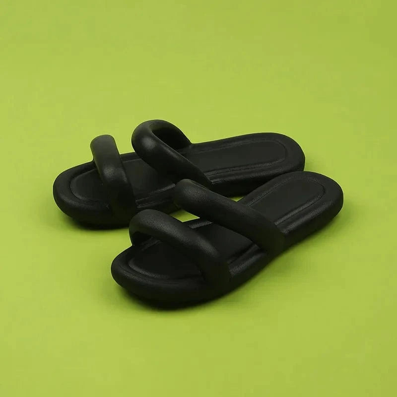 6-7 / Black BUSY GIRL BY4219 2023 Summer Candy Color Women Slippers Two Strap Sandals Soft Message Slippers Women Beach Slip-on Sandals