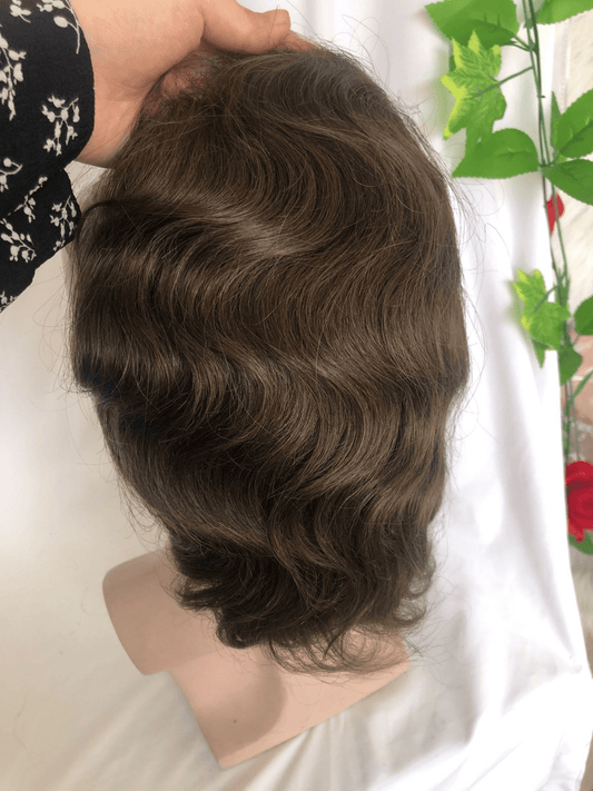6-7 inches / #7 / 10"x8" #4 Toupee Lace with PU Brazilian Hair Mens Toupee Brown Color 100% Human Hair Man Toupee Hair System