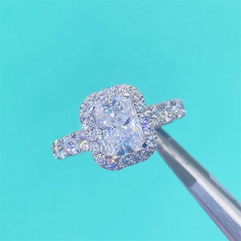 6.75 / 14k white gold 2ct Radiant main stone(with Jewelry Box) Pass Diamond Tester GRA Certificate 14k Solid Gold 2Ct Radiant VVS Moissanite Diamond Engagement Ring Wedding Bridal Jewelry