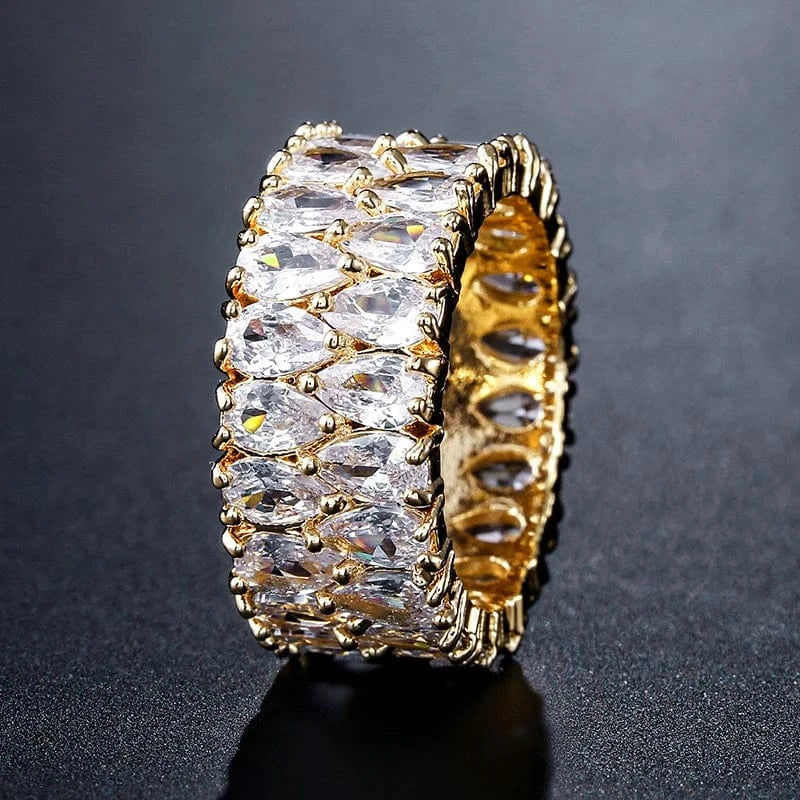 6 / 8-RP2131C RAKOL RL1038 New Design Trendy 18k Gold Plated Iced Out CZ Cubic Bling Zircon Diamond Wedding Gothic Tennis Women Rings Jewelry