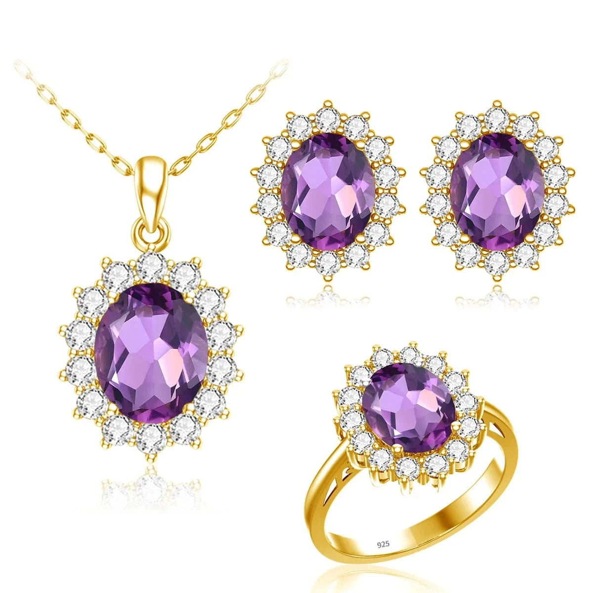 6 / Amethyst Classic Design Princess Diana Women's Jewelry Sets Sterling Silver Gold Plated Amethyst Birthstone Set Jewelry