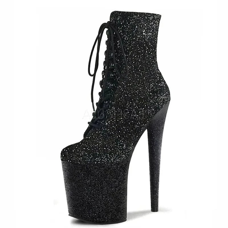 6 / Black Exotic Dancer Shiny color thin heels sexy banquet European and American high heels 20 cm model walk show short boots Pole Dance