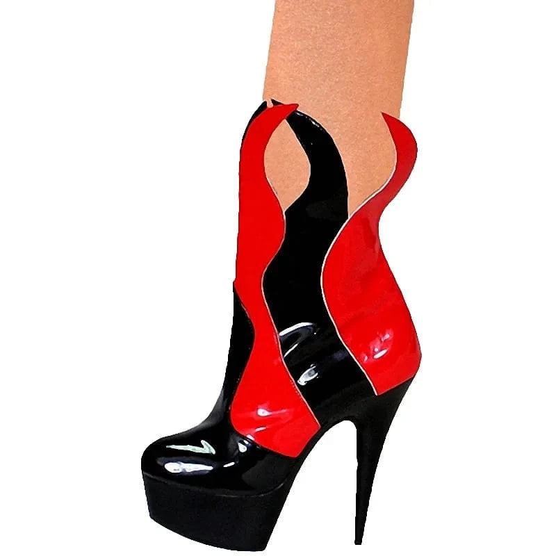 6 / Black New fashion personality 15 cm SHORT BOOTS 6 inch black red thin heel pole dance nightclub women's high heels