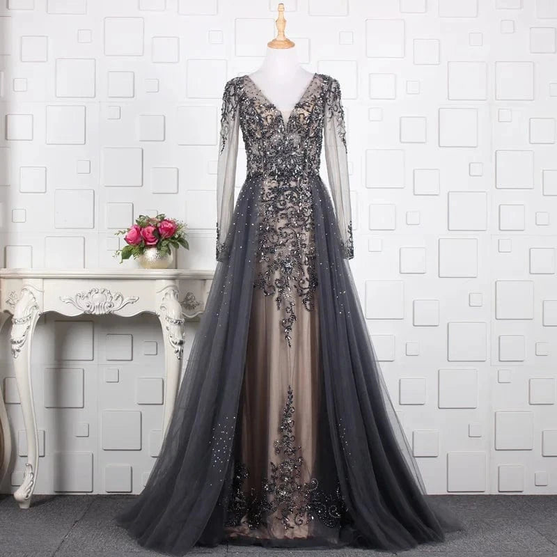 6 / Black Yo011 High Quality Sexy Lace Embroidered Beaded Shiny Ball Evening Dress
