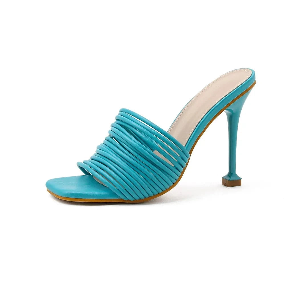 6 / Blue unique design women high heel shoes colorful elegant sandals slippers Stiletto heel