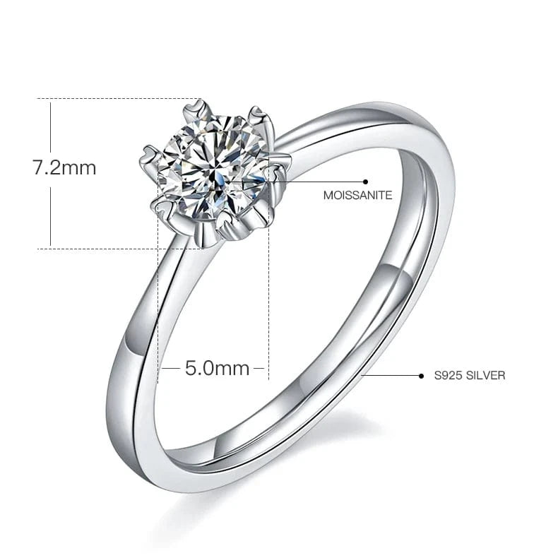 6 / Classical / M01C Wholesale Gemstone Rings Round Moissanite Petite Engagement Ring 925 Sterling Silver 0.5ct Moissanite Diamond Jewelry