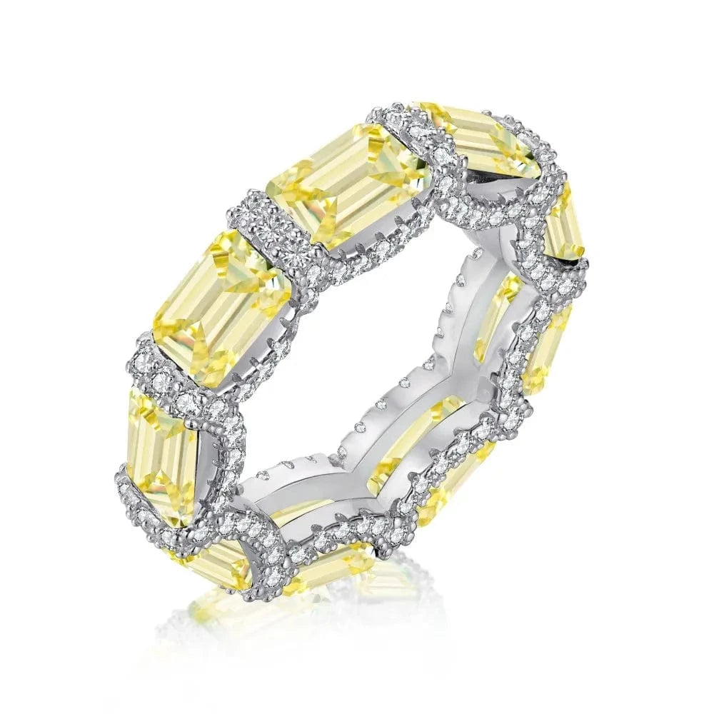 6 / DY120669-S-W-HB Dylam Luxurious Fine Jewelry Trendy Women S925 Silver Diamond Halo Eternity Band 5A Zirconia Wedding Bridal Promise Ring