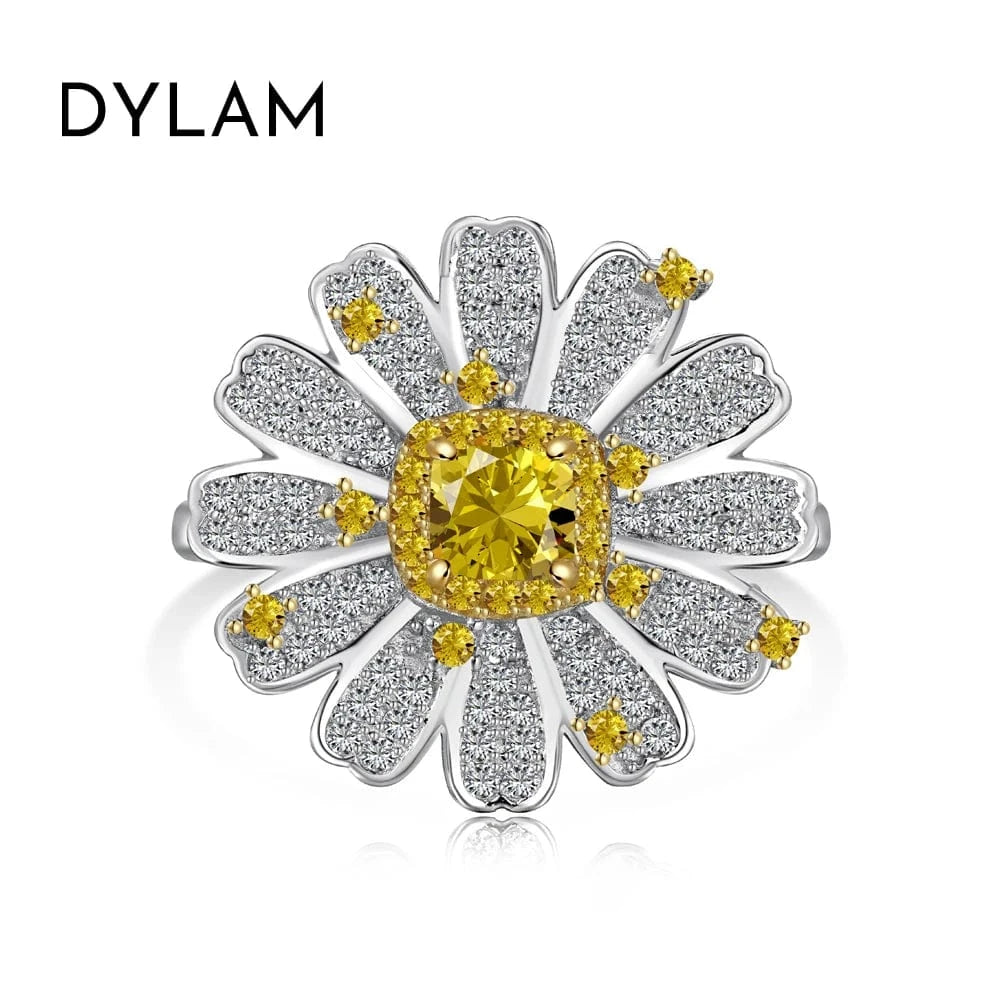 6 / DY120794-S-Q-HB Dylam Stylish Women 925 Sterling Silver Electroplating Separation Color Chrysanthemum Daisy 8A Cubic Zirconia Dress Up Ring