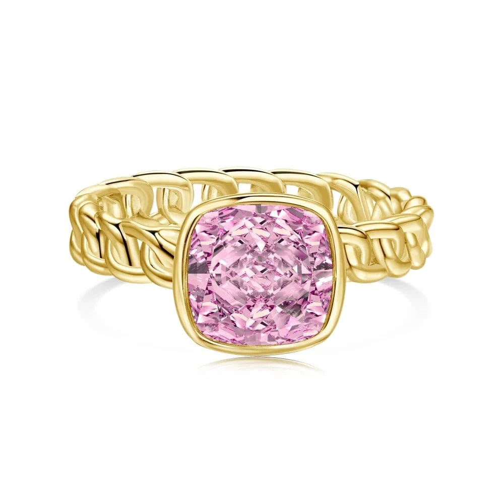 6 / DY120928-S-G-PK Dylam Hypoallergenic 18K Gold Plated S925 Sterling Silver Non Tarnish Pink Blue Ring Cz Cubic Zirconia Stone Rings Jewelry Women