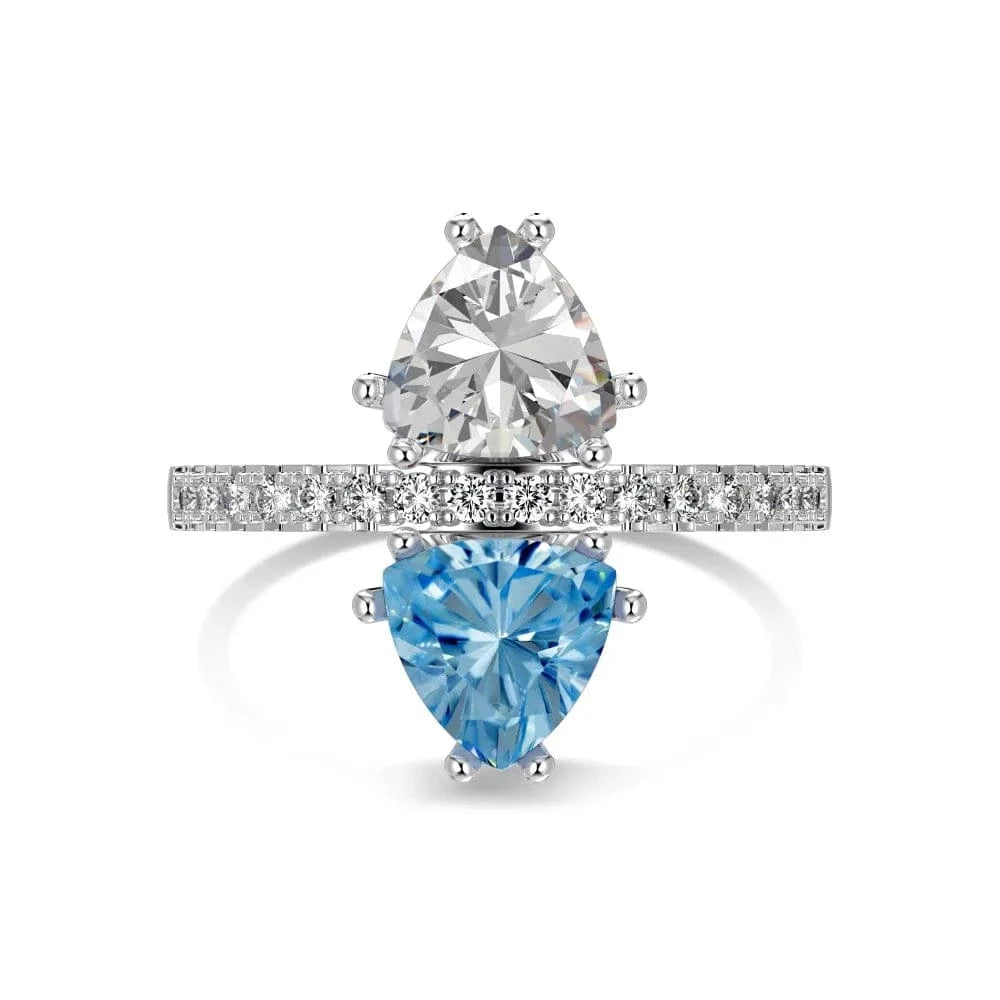 6 / DY120972-S-W-BA Dylam 925 Sterling Silver High-End Design Double Stone Blue Ruby Cz Cubic Zirconia Ring Wedding Engagement Rings For Women