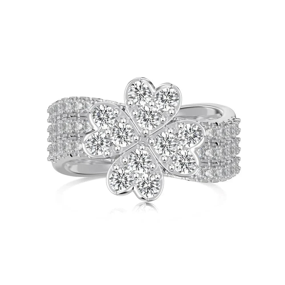 6 / DY120997-S-W-WH Dylam High Quality 18K Gold Stackable Ring 925 Sterling Silver Love Lucky Four Leaf Clover Heart Detachable Set Rings For Women