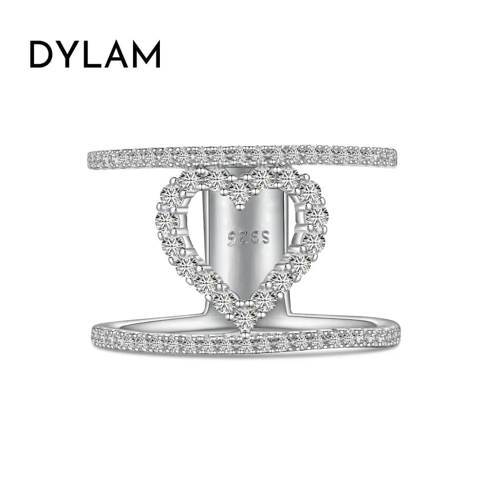 6 / DY121019-S-W-WH Dylam Korean Style S925 Sterling Silver Jewelry Engagement Trendy Stackable Cz Cubic Zirconia Hallow Out Heart Rings For Women
