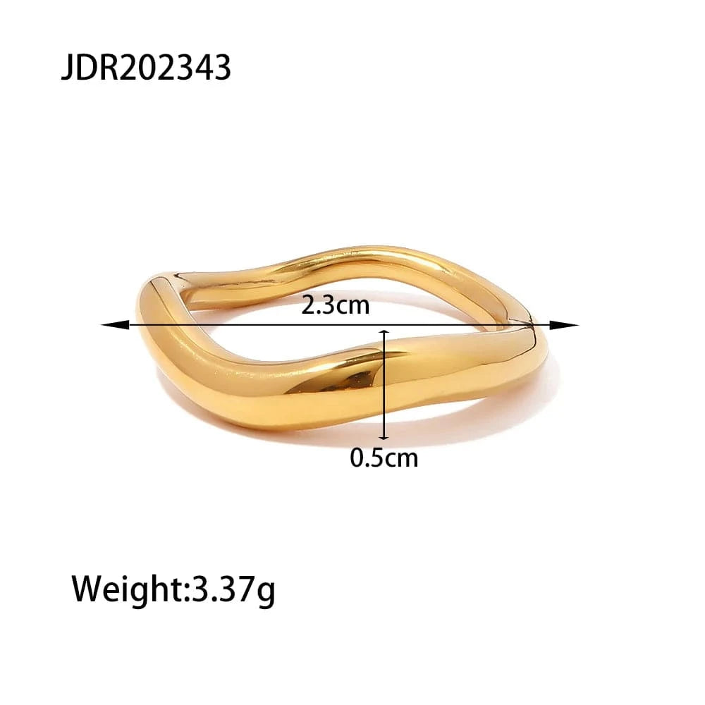 6 / fashion / R2002 R2002 Arrival Jewelry Geometric 18K Gold Plated Stainless Steel Irregular Wavy Finger Ring for Girls