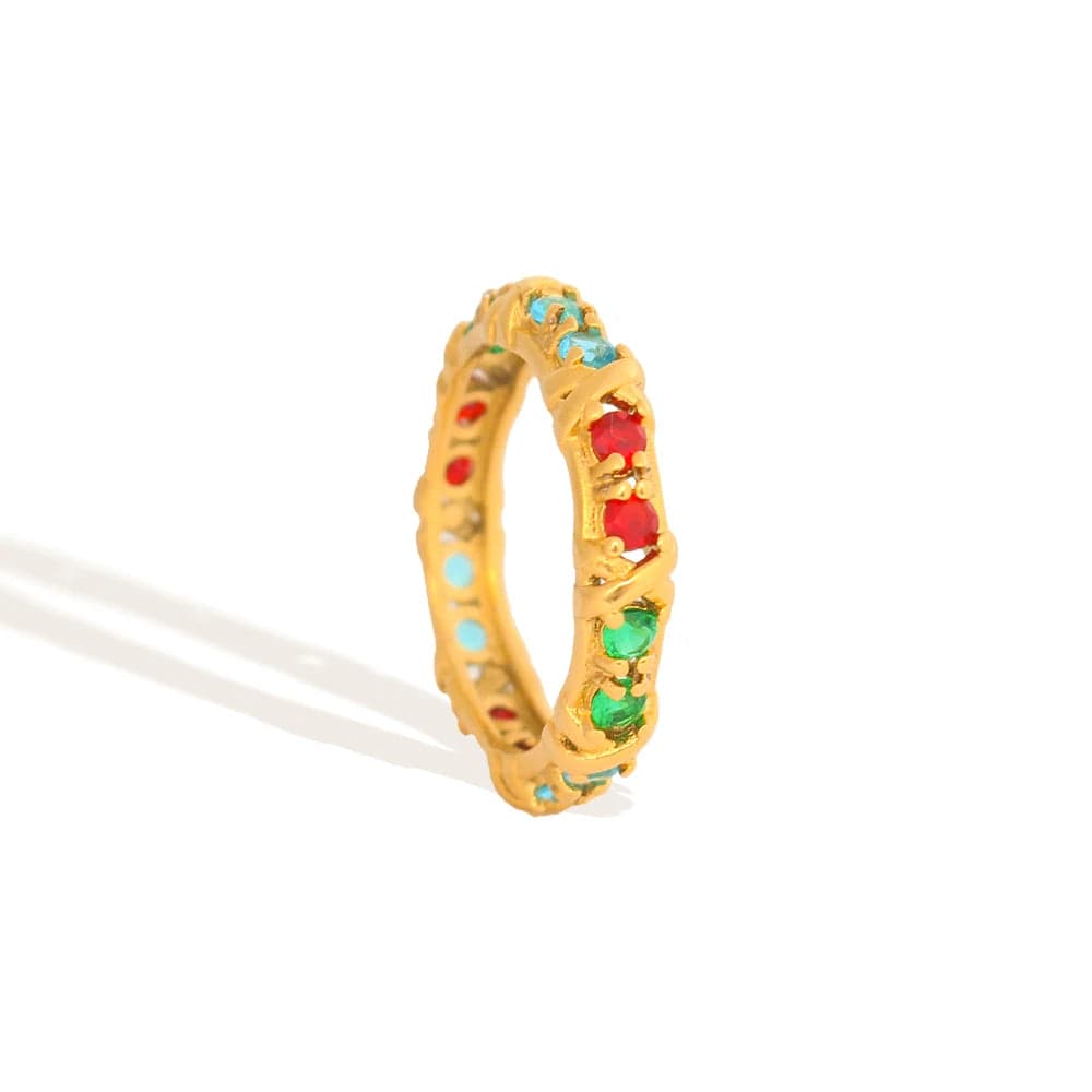 6 / gold / Style 1 FANJIN  Luxury Icy Out Bling Fashion Cubic Zircon Rings For Women Stainless Steel Rainbow CZ Paved Finger Wedding Jewelry