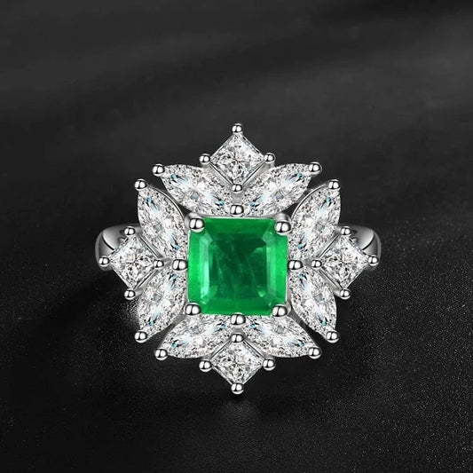 6 / Green 2024 Emerald Diamond Engagement Ring Ring Jewelry Women's S925 Sterling Silver Lady's High Quality Gemstone Zirconia Luxury Brass