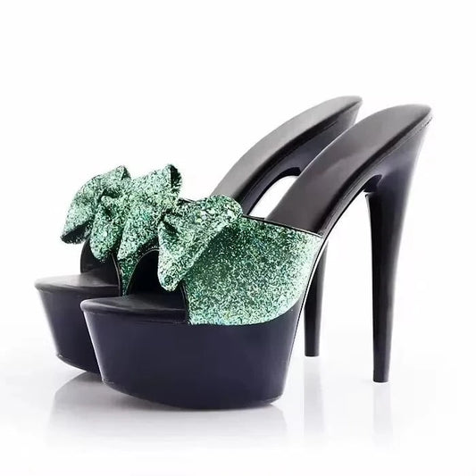 6 inch-15cm Sweet Peep Toe Bowknot Thin Heels Stripper Platform Slippers Pole Dance Shoes Full Dress Big Size Sexy Fetish Shoes