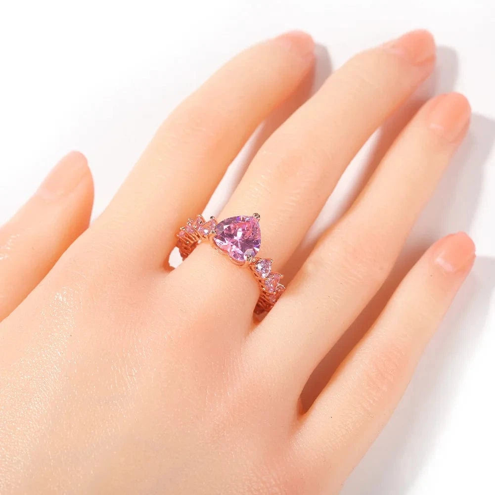 6 / pink cz heart ring / Pink Trendy Gold Crystal Pink Wedding Ring Couples Exquisite Promise Jewelry Heart Cut Zircon Flower Fashionable Parties Unisex
