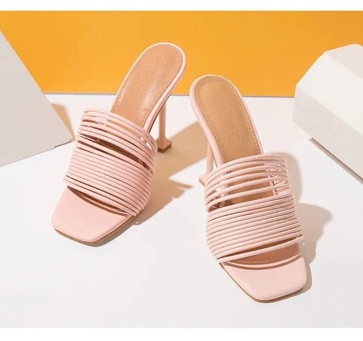 6 / Pink unique design women high heel shoes colorful elegant sandals slippers Stiletto heel