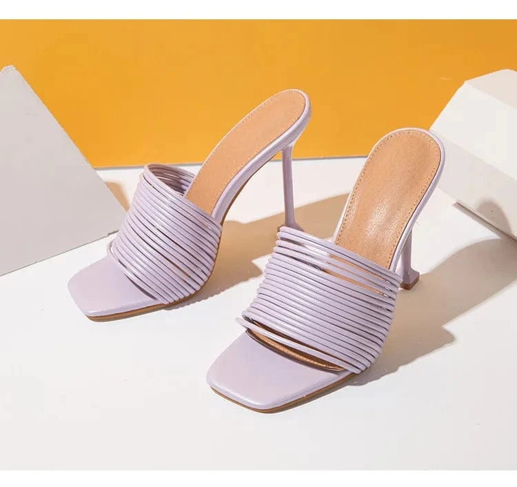 6 / Purple unique design women high heel shoes colorful elegant sandals slippers Stiletto heel