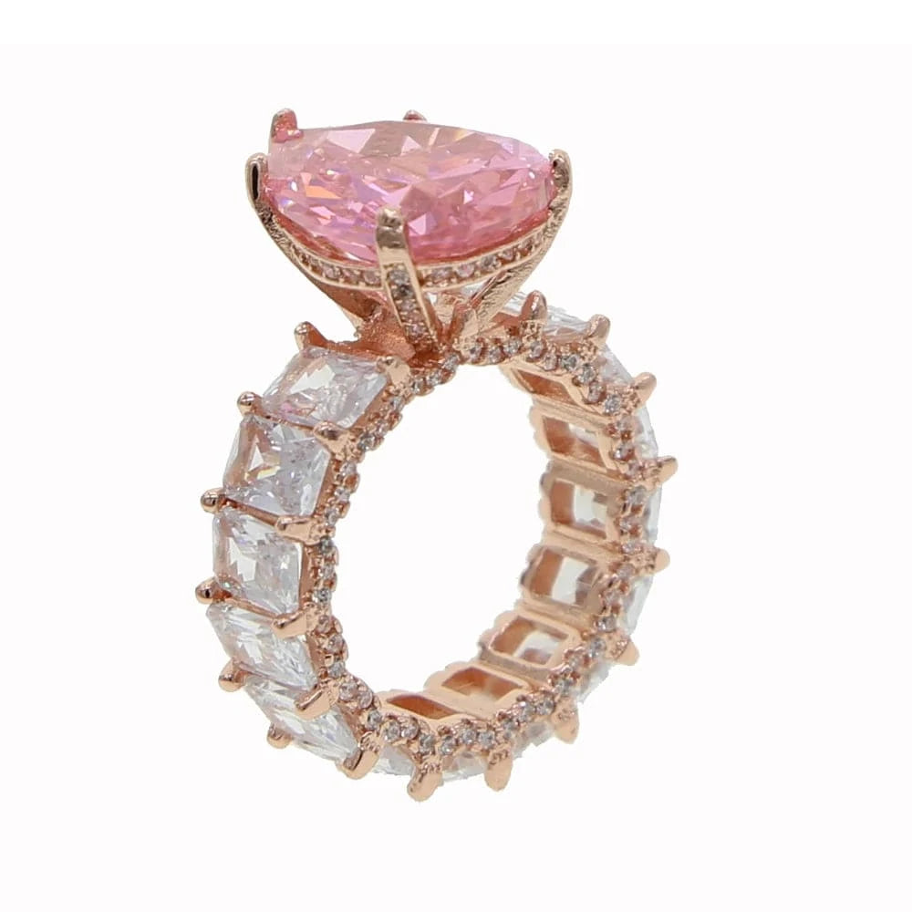 6 / R185-Pink 2024 new arrived sparking bling iced out women wedding engagement diamond ring