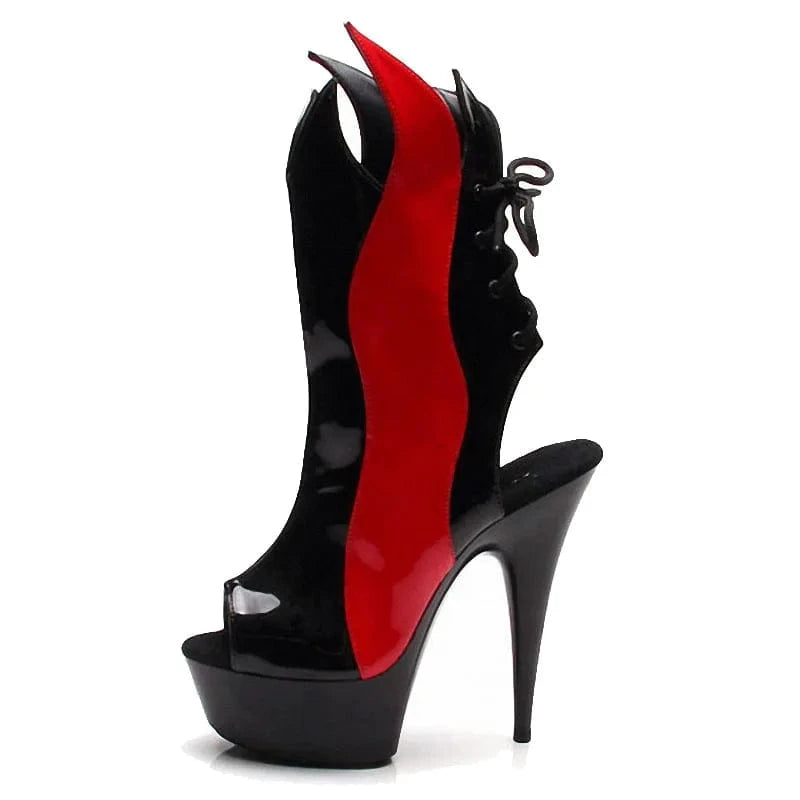 6 / Red Black fish mouth thin heel thick sole 6 inch spring and summer short boots Club women's high heels short heels
