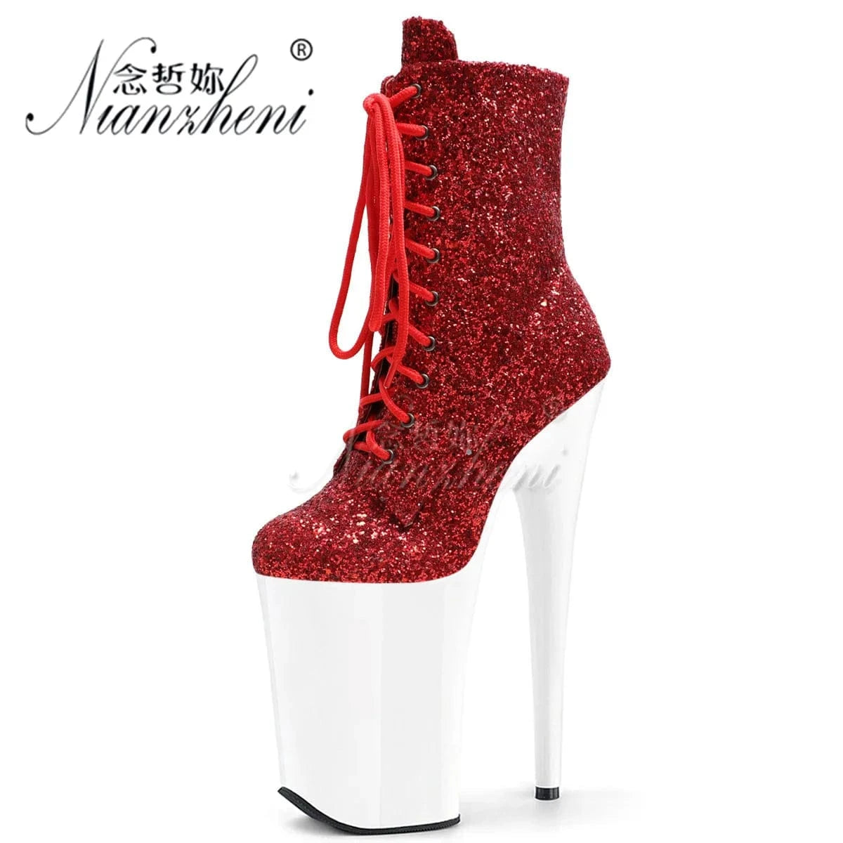 6 / Red Sexy Strip Pole Dance Women's Gladiator 23cm Platform Short Boots Exotic Dancer Models Catwalk Round Toe Thin Heels Nightclub