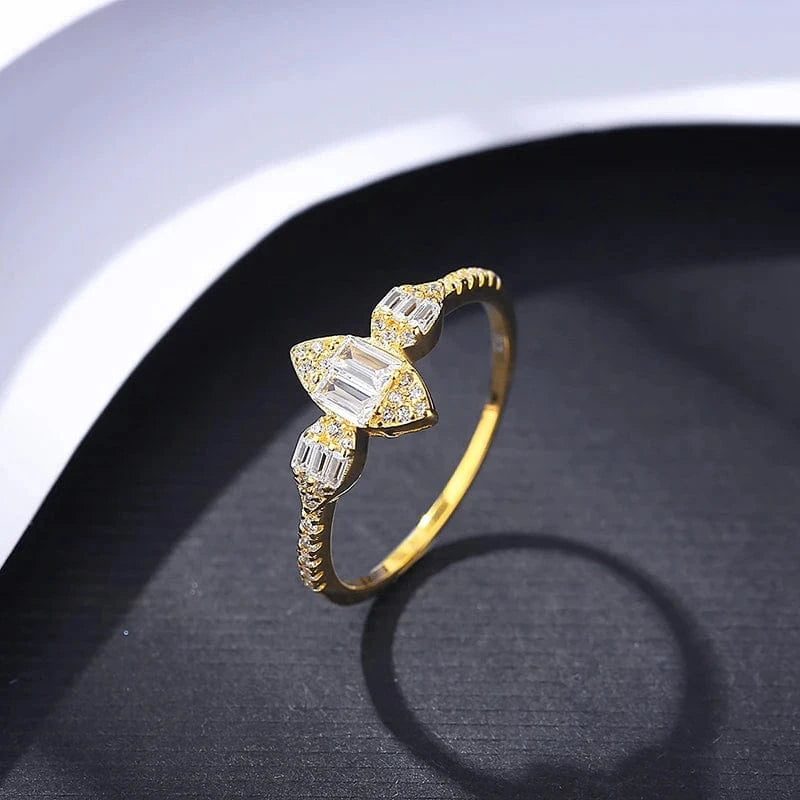 6 / SR21040631 CZCITY Woman Ladies Engagement Sterling Silver Geometric Diamond Jewelry Cubic Zirconia Gold Wedding Ring
