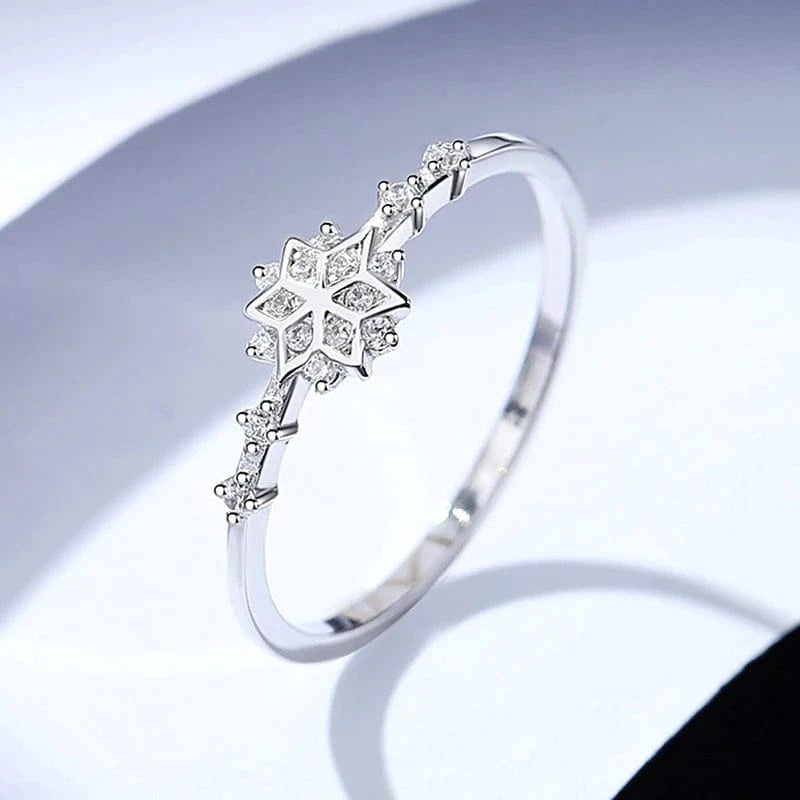 6 / SR23021720 CZCITY Lady 925 Sterling Silver Jewelry Woman Trendy Snowflake Metal Korean Promise Finger S925 Minimalist Ring