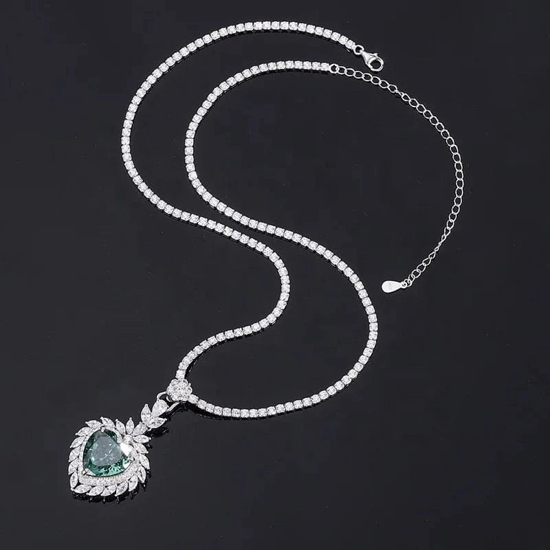 6 / stone chain necklace 2024 Fancy Radiant Cut Heart Jewelry Set Luxury 100% S925 Sterling Silver Mint Green CZ Ring Necklace Wedding Jewelry Sets