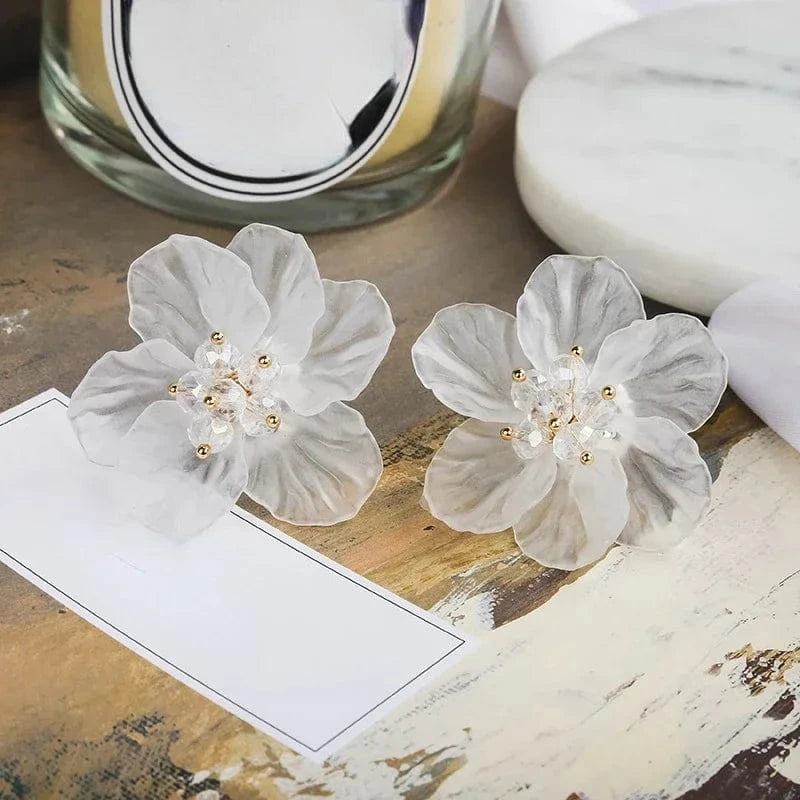 6 Summer Flower Earrings Hand-made Pearl Beaded Korean Fashion Shiny Crystal Earrings Sweet