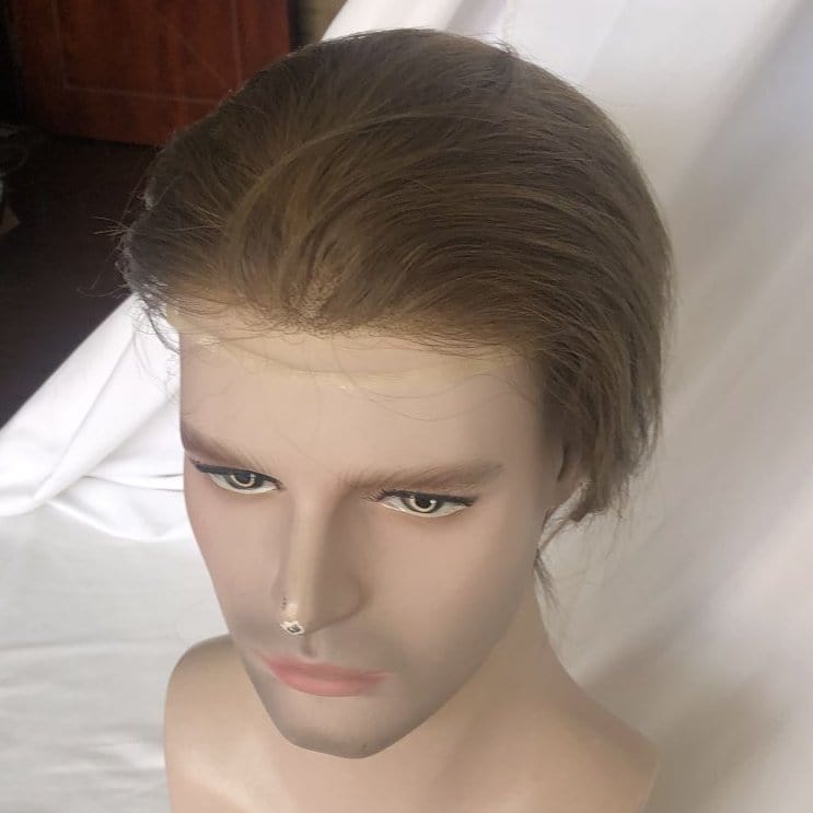 #6 Toupee Swiss Lace with PU Cambodian Hair Mens Toupee Brown Color 100% Human Hair Man Toupee Hair System
