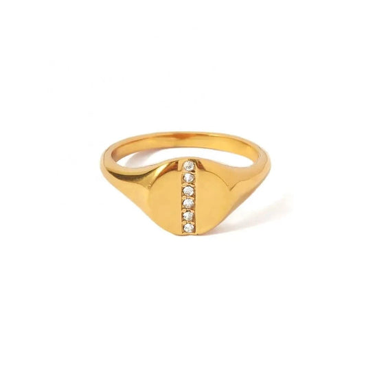 6 / TRENDY / R2084 R2084 High Polished Smoothy Shiny Cubic Zircon Dainty 18K Gold Plated Stainless Steel Rings For Women