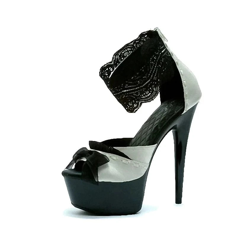 6 / White 15 cm new Stiletto High Heels striptease shoes fashion leopard print lace leaky toe platform large sandals