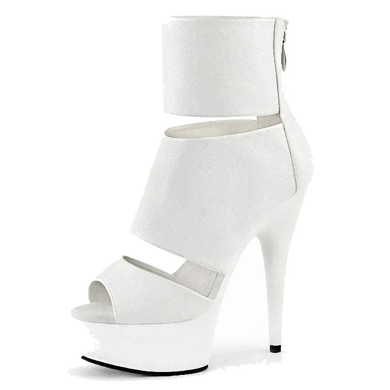 6 / White British thin heel thick sole 15 cm Black 6 inch thin heel banquet high heel short boots fish mouth sandals