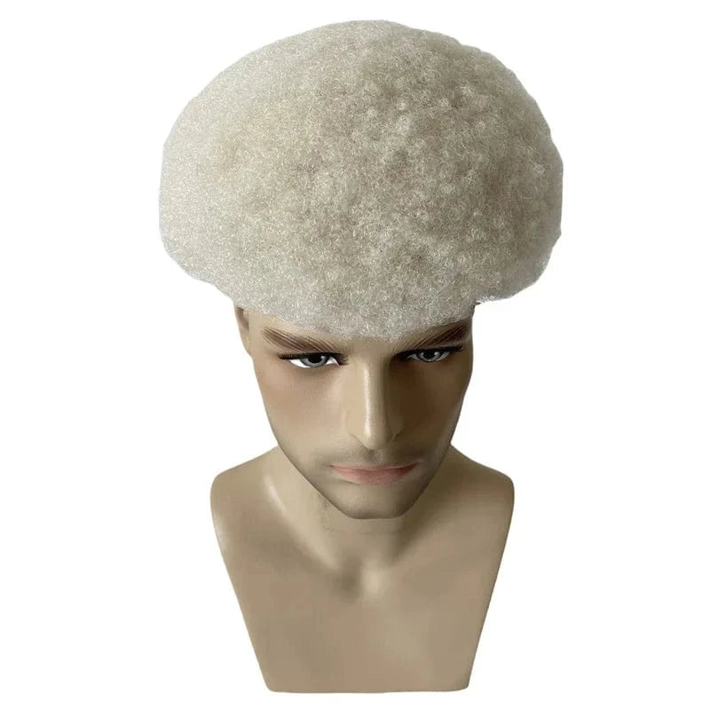 60# / 6 Inches 4mm Afro Curly silver 60# Man Hairpieces Natural Human Man Hair Prosthesis Full Lace Net Base Male Hair Toupee For Men