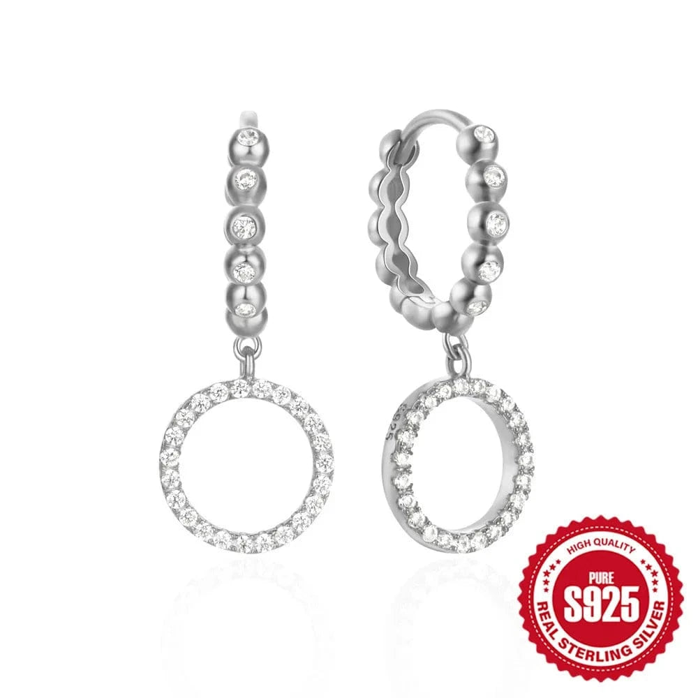 60239311769 silver 2024 new trendy 925 silver earrings jewelry 18K gold plated 925 sterling silver full zircon geometric round drop hoop earrings